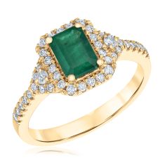 Emerald and 3/8ctw Diamond Halo Yellow Gold Ring