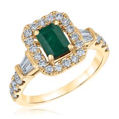 Emerald and 7/8ctw Diamond Yellow Gold Ring - Watercolor Collection