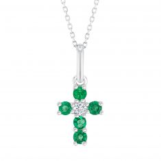 Emerald and Diamond Accent White Gold Cross Necklace - Watercolor Collection