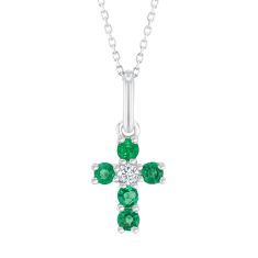 Emerald and Diamond Accent White Gold Cross Necklace | Watercolor