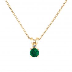 Emerald and Diamond Accent Yellow Gold Pendant Necklace