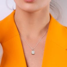 Emerald Aquamarine Diamond Halo Sterling Silver Pendant 1/20ctw