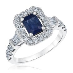 Emerald Blue Sapphire and 7/8ctw Diamond White Gold Ring - Watercolor Collection