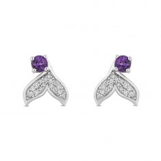 Enchanted Disney Fine Jewelry Ariel Amethyst and Diamond Mermaid Earrings 1/10ctw
