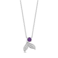 Enchanted Disney Fine Jewelry Ariel Amethyst and Diamond Mermaid Pendant Necklace 1/10ctw