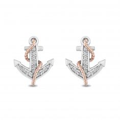 Enchanted Disney Fine Jewelry Ariel Two-Tone Diamond Anchor Earrings 1/10ctw