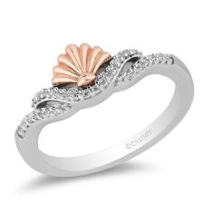 Enchanted Disney Fine Jewelry Ariel Two-Tone Diamond Shell Ring 1/10ctw