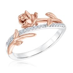 Enchanted Disney Fine Jewelry Belle Rose Bypass Diamond Ring 1/10ctw
