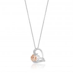 Enchanted Disney Fine Jewelry Belle's Rose and Heart Diamond Pendant 1/10ctw