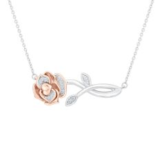Enchanted Disney Fine Jewelry Belle s Rose Diamond Necklace 1 20ctw REEDS Jewelers