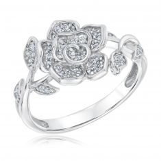 Enchanted Disney Fine Jewelry Belle's Rose Sterling Silver Ring 1/4ctw - Size 7