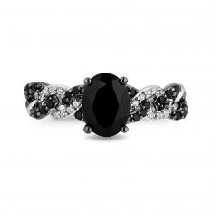 Enchanted Disney Fine Jewelry Cruella Onyx, Treated Black Diamond, and Diamond Twist Ring 1/4ctw