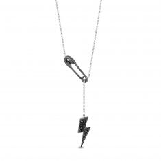 Enchanted Disney Fine Jewelry Cruella Treated Black Diamond Lightning Bolt Necklace 1/10ctw