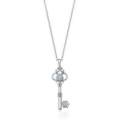 Enchanted Disney Fine Jewelry Elsa Aquamarine and Sterling Silver Key Pendant Necklace