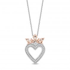 Enchanted Disney Fine Jewelry Majestic Princess Two-Tone Diamond Heart Tiara Pendant Necklace 1/6ctw