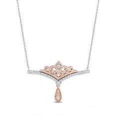 Enchanted Disney Fine Jewelry Majestic Princess Two-Tone Diamond Tiara Bar Necklace 1/6ctw