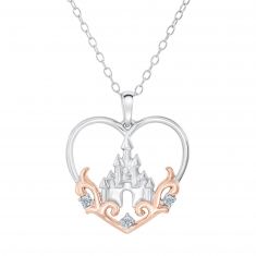 Enchanted Disney Fine Jewelry Princess Castle Diamond Heart Pendant 1/20ctw