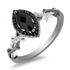 Enchanted Disney Fine Jewelry Villains Maleficent Black Onyx 1/8ctw Treated Black Diamond Sterling Silver Ring