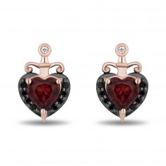 Enchanted Disney Fine Jewelry Villains Evil Queen Garnet 1/7ctw Treated Black Diamond Earrings