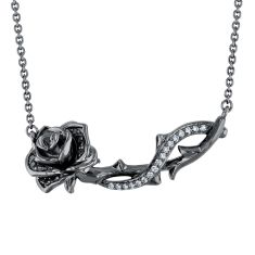 Enchanted Disney Fine Jewelry Villains Maleficent 1/5ctw Diamond and Treated Black Diamond Rose Necklace