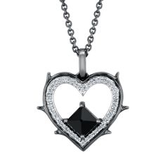 Enchanted Disney Fine Jewelry Villains Maleficent Black Onyx and 1/8ctw Diamond Heart Pendant Necklace