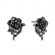 Enchanted Disney Fine Jewelry Villains Maleficent Treated Black Diamond Rose Earrings 1/5ctw