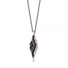Enchanted Disney Fine Jewelry Villains Maleficent Two-Tone Treated Black Diamond Wing Pendant Necklace 1/10ctw