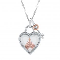 Enchanted Disney Fine Jewelry White Topaz and 1/6ctw Diamond Heart and Key Pendant Necklace | 100th Anniversary Special Edition
