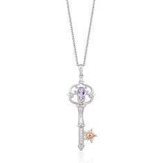 Enchanted Disney Rapunzel's Diamond and Light Purple Amethyst Key Pendant 1/20ctw