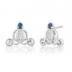 Enchanted Disney Vault Cinderella Diamond and London Blue Topaz Carriage Stud Earrings 1/20ctw