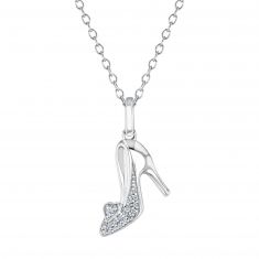 Enchanted Disney Fine Jewelry Cinderella's Diamond Glass Slipper Pendant Necklace 1/20ctw