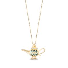 Enchanted Disney Vault Jasmine Swiss Blue Topaz and Diamond Lamp Pendant Necklace 1/20ctw