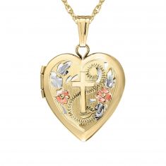 Engraved Heart with Cross Gold Filled Locket Necklace