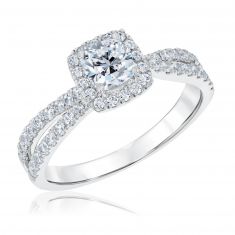 1 1/4ctw Diamond Cushion Halo White Gold Engagement Ring