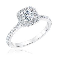 7/8ctw Diamond Cushion Halo White Gold Engagement Ring