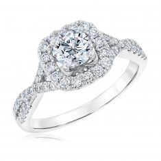 1 1/4ctw Diamond Halo Twist Band White Gold Engagement Ring