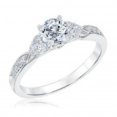 1ctw Diamond Round White Gold Vintage-Inspired Engagement Ring