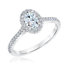 1ctw Oval Diamond Halo White Gold Engagement Ring