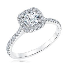 1ctw Round Diamond Cushion Halo White Gold Engagement Ring