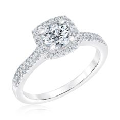 1ctw Round Diamond Halo White Gold Engagement Ring