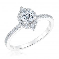7/8ctw Round Diamond Halo White Gold Engagement Ring