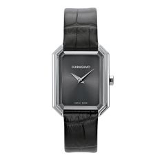 Ferragamo Crystal Black Dial Leather Strap Watch 26.5x33.5mm - SFS800124