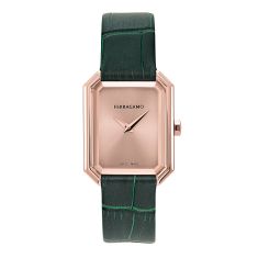 Ferragamo Crystal Rose Gold-Tone Dial Green Leather Strap Watch 26.5x33.5mm - SFS800224