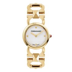 Ferragamo Double Gancini Stud Ion-Plated Yellow Gold Bracelet Watch 25mm - SFSG00224