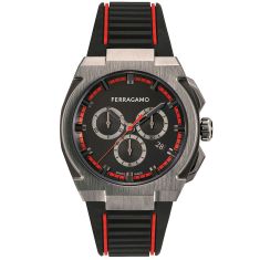 image of Ferragamo Edge Chrono Black and Red Recycled Polyurethane Strap Watch | 43mm | SFK200323 with sku:SFK200323