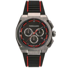 Ferragamo Edge Chrono Black and Red Recycled Polyurethane Strap Watch | 43mm | SFK200323