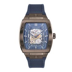 Ferragamo F-80 Tonneau Skeleton Limited Edition Blue Recycled Polyurethane Strap Watch 42mm - SFSU00224