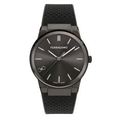Ferragamo Infinity S Black Dial Black Recycled Polyurethane Strap Watch 41mm - SFST00224