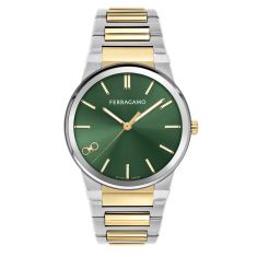 Ferragamo Infinity S Green Dial Two-Tone Bracelet Watch 41mm - SFST00324