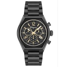 Ferragamo Tonneau Chrono Black Ion-Plated Bracelet Watch | 42mm | SFUV00922